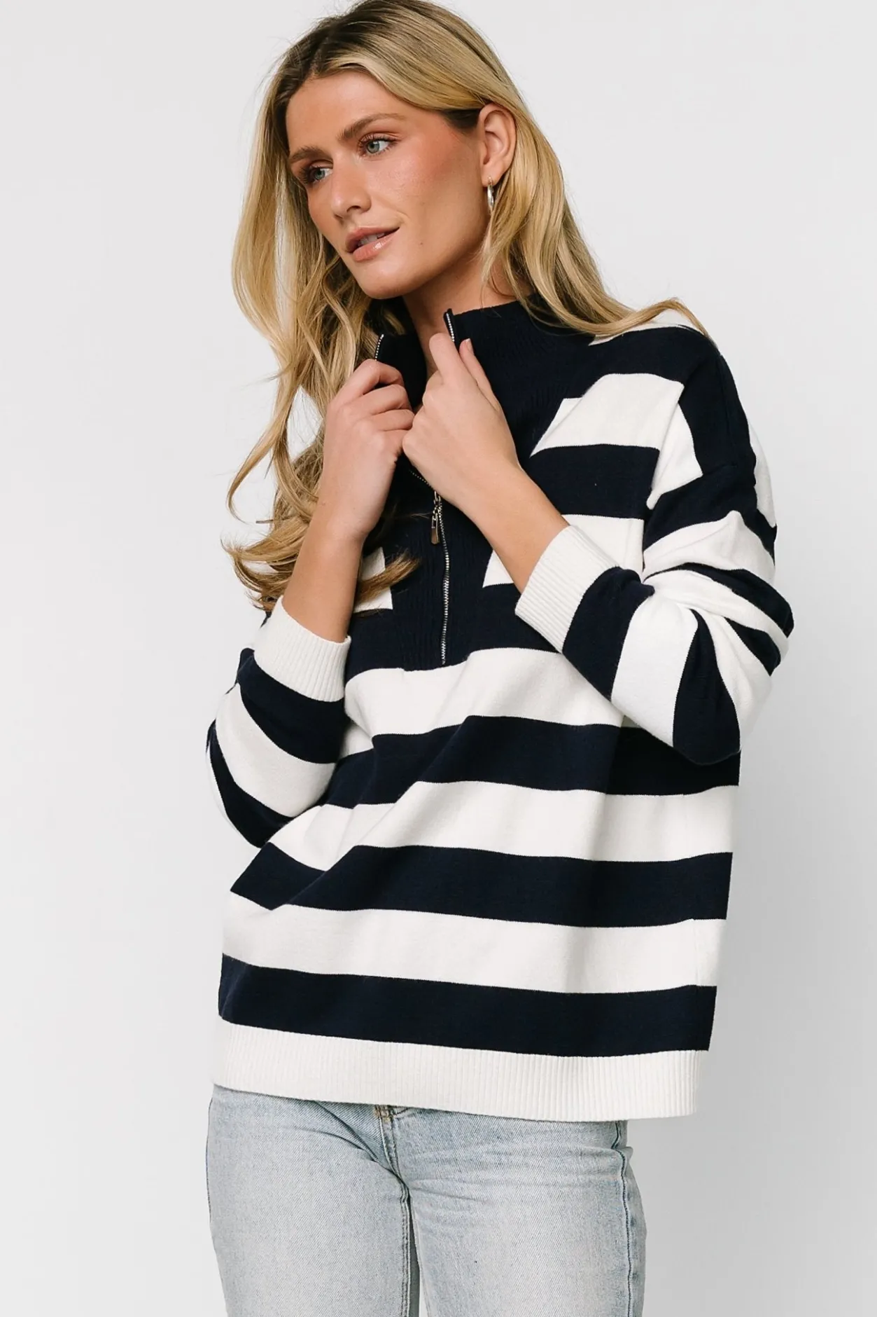 Best Baltic Born Cornell Half Zip Sweater | Navy + Off White Navy+OffWhite