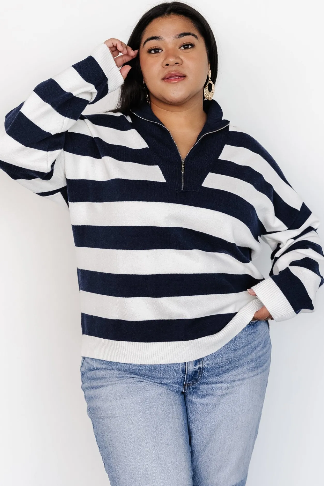 Best Baltic Born Cornell Half Zip Sweater | Navy + Off White Navy+OffWhite