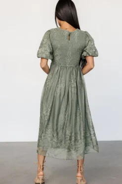 Best Baltic Born Corrine Embroidered Midi Dress | Deep Sage DeepSage
