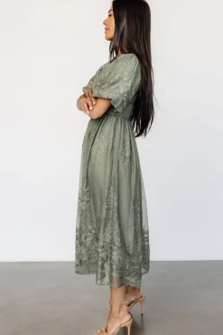 Best Baltic Born Corrine Embroidered Midi Dress | Deep Sage DeepSage