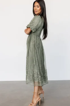Best Baltic Born Corrine Embroidered Midi Dress | Deep Sage DeepSage