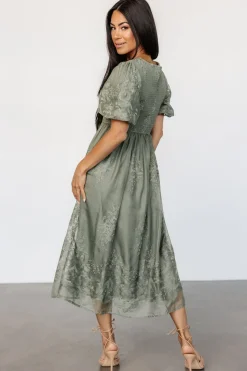 Best Baltic Born Corrine Embroidered Midi Dress | Deep Sage DeepSage