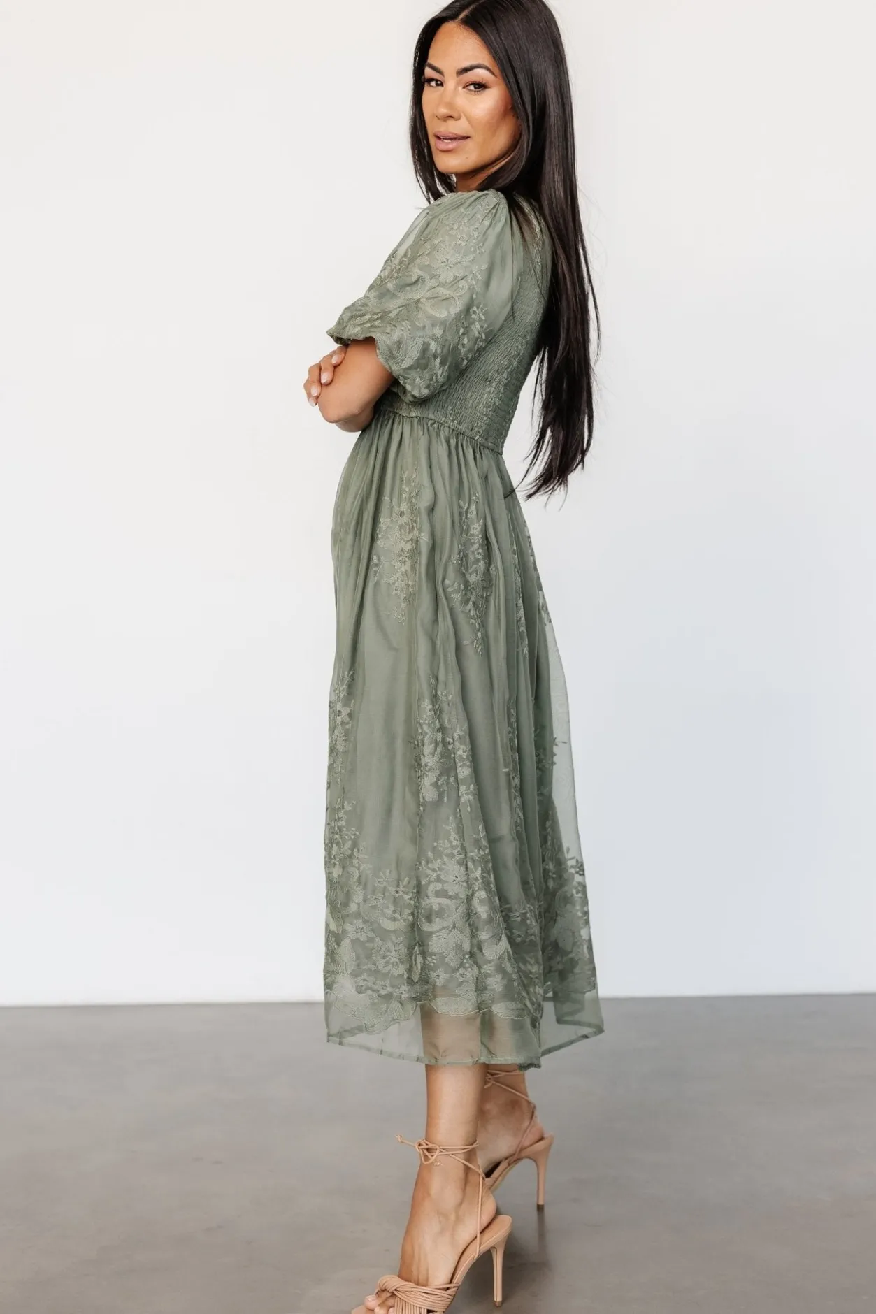 Best Baltic Born Corrine Embroidered Midi Dress | Deep Sage DeepSage