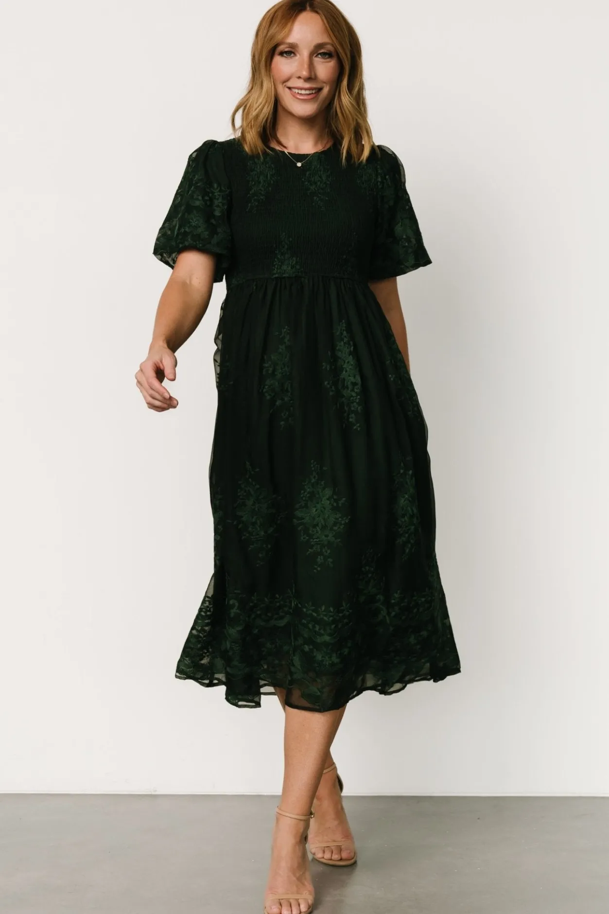 New Baltic Born Corrine Embroidered Midi Dress | Emerald