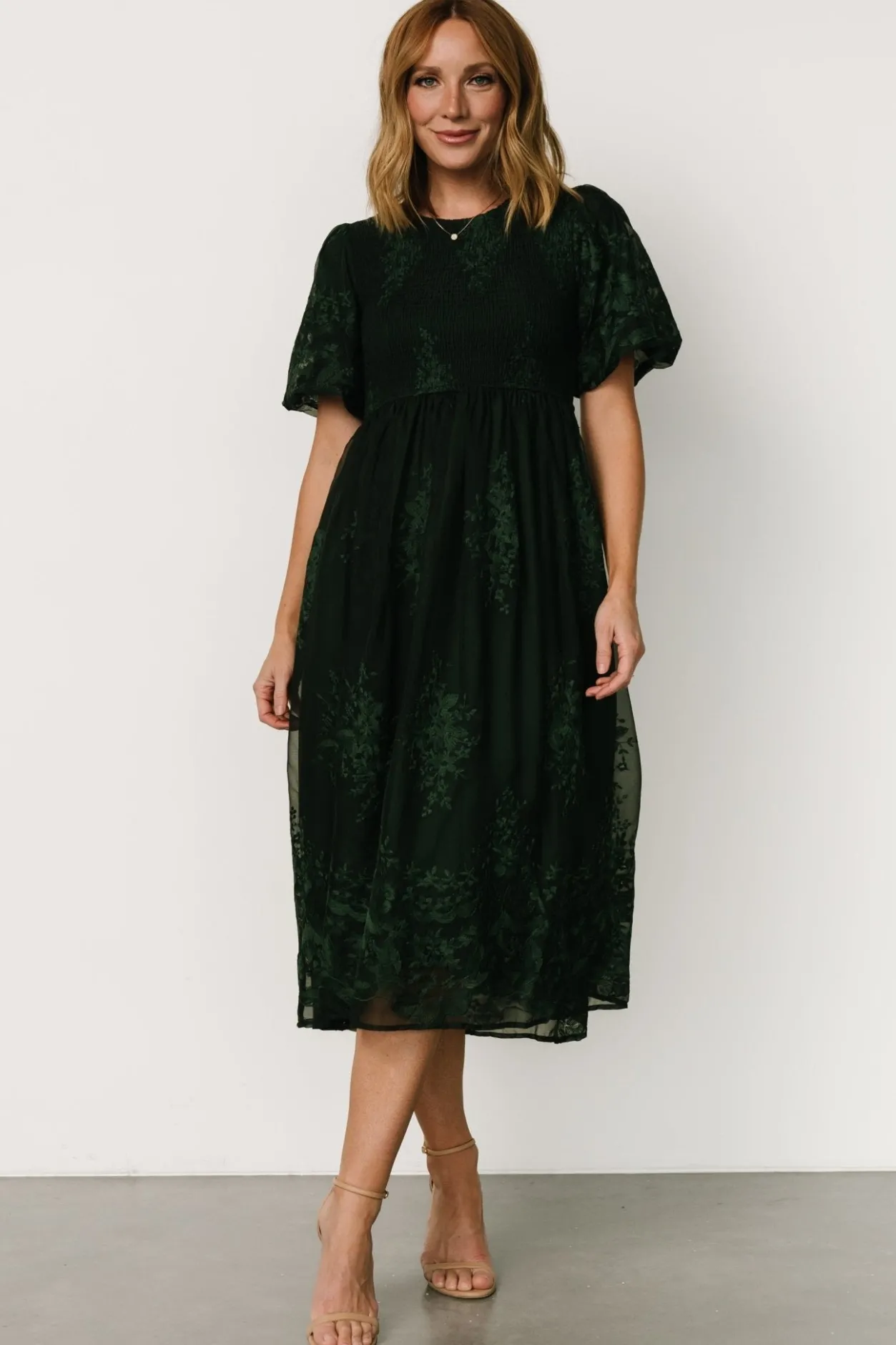 New Baltic Born Corrine Embroidered Midi Dress | Emerald