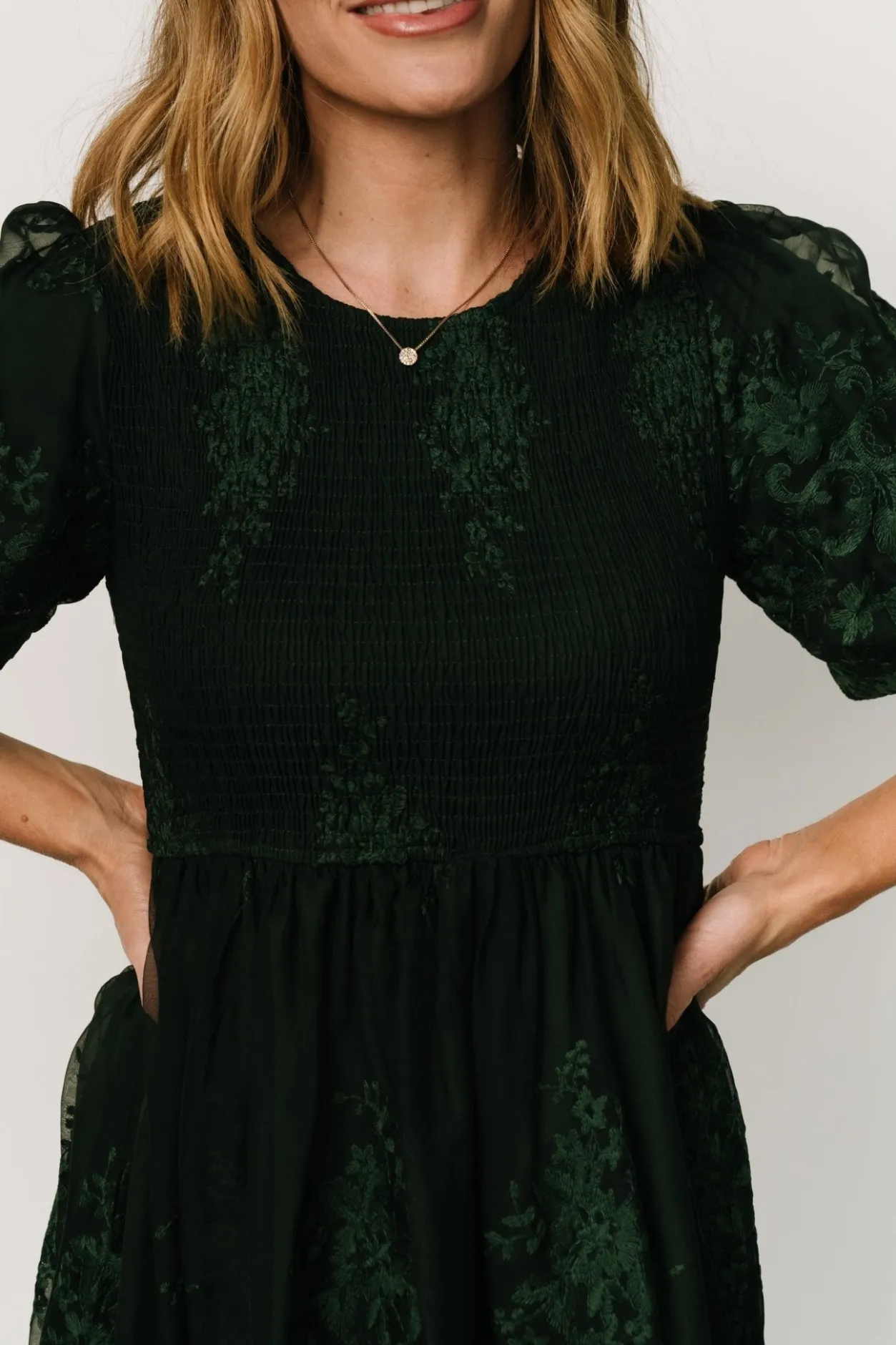 New Baltic Born Corrine Embroidered Midi Dress | Emerald