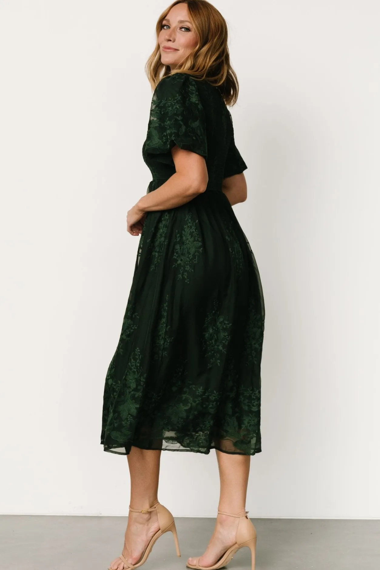 New Baltic Born Corrine Embroidered Midi Dress | Emerald