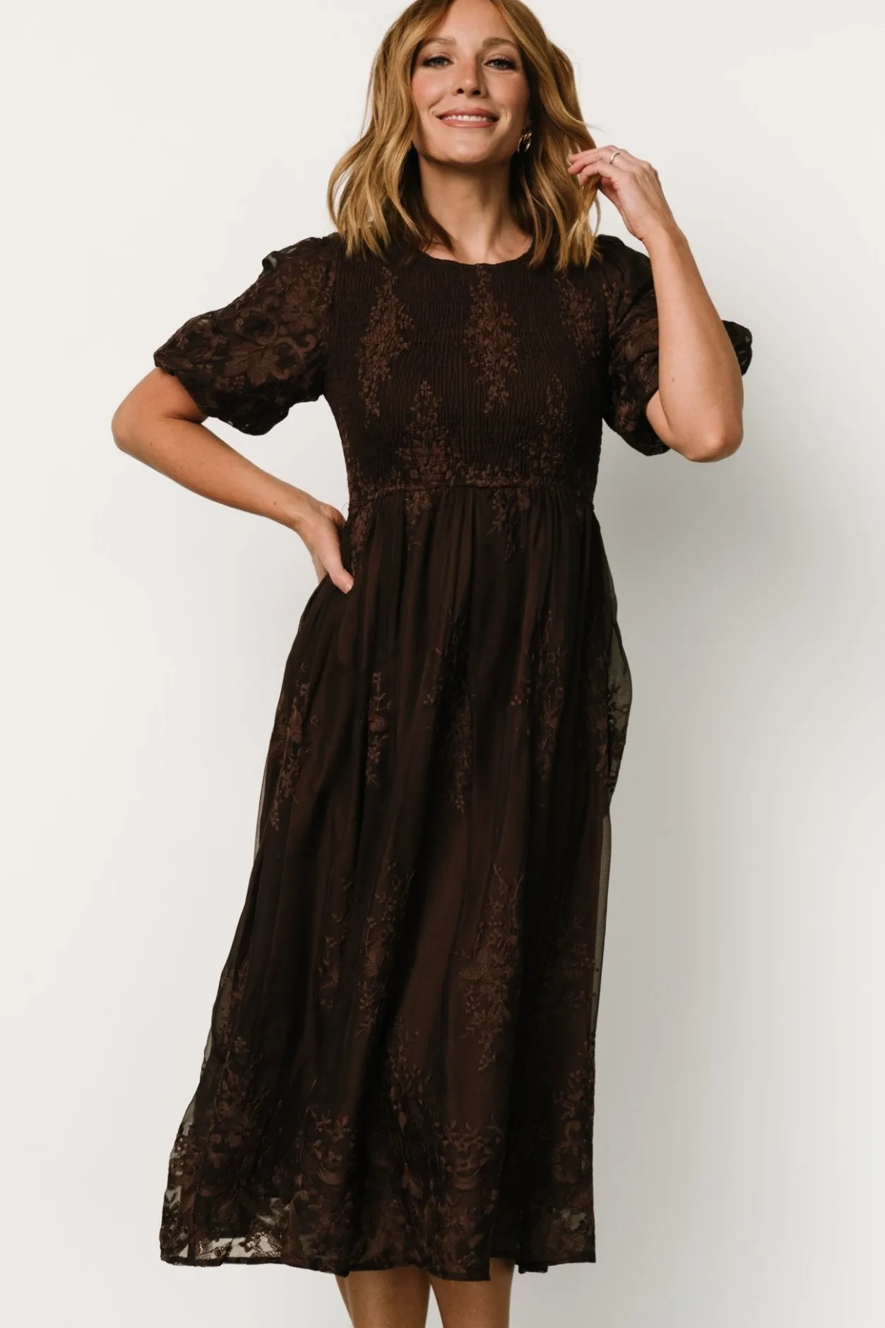 Best Baltic Born Corrine Embroidered Midi Dress | Brown