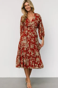 Discount Baltic Born Coventry Tiered Midi Dress | Rust Floral RustFloral