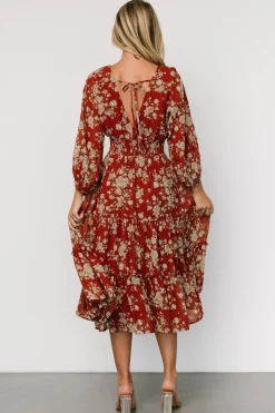 Discount Baltic Born Coventry Tiered Midi Dress | Rust Floral RustFloral