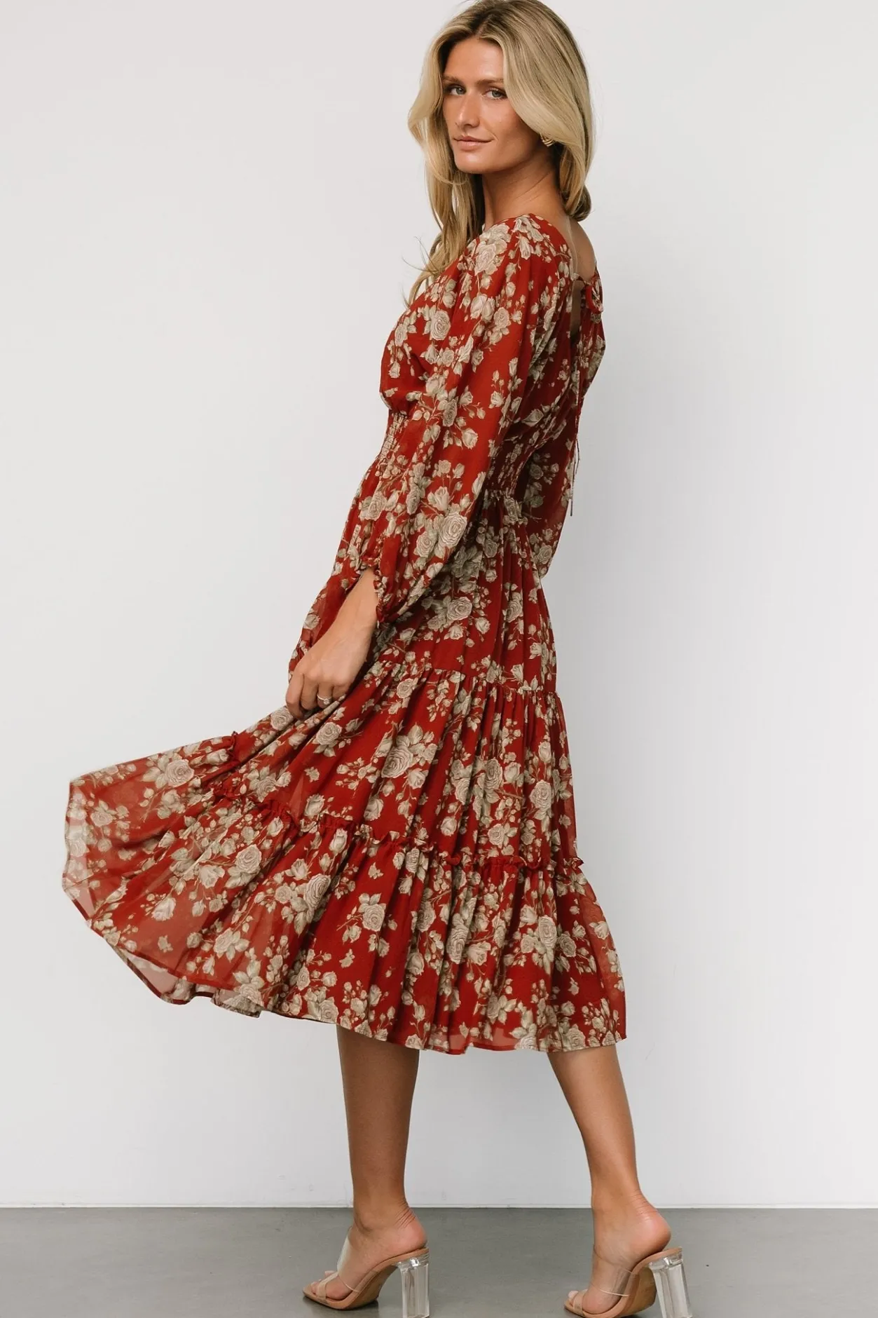 Discount Baltic Born Coventry Tiered Midi Dress | Rust Floral RustFloral