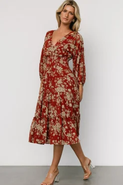 Discount Baltic Born Coventry Tiered Midi Dress | Rust Floral RustFloral