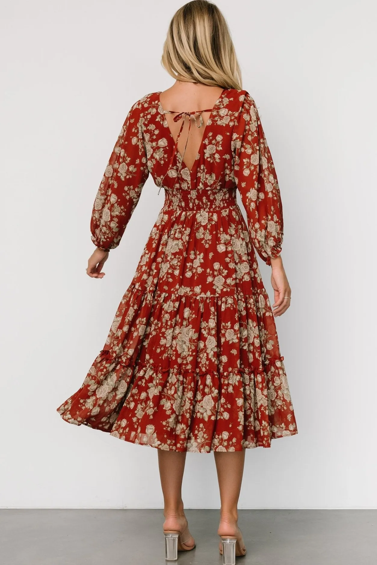 Discount Baltic Born Coventry Tiered Midi Dress | Rust Floral RustFloral