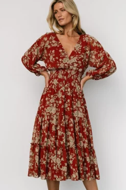 Discount Baltic Born Coventry Tiered Midi Dress | Rust Floral RustFloral