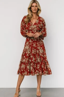 Discount Baltic Born Coventry Tiered Midi Dress | Rust Floral RustFloral