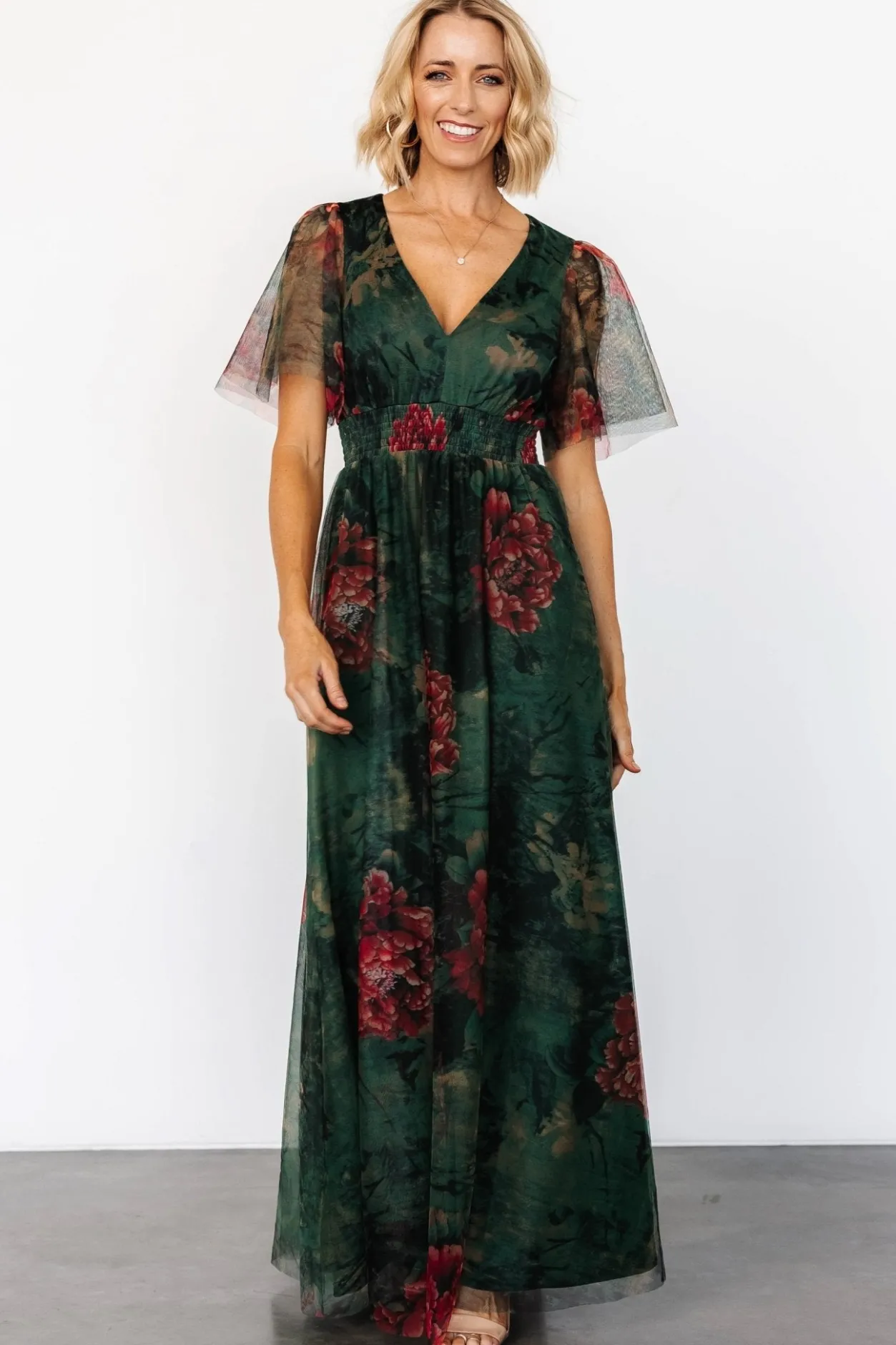 Sale Baltic Born Cressida Tulle Maxi Dress | Dark Green + Red Floral DarkGreen+RedFloral