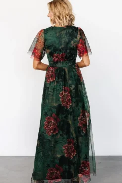 Sale Baltic Born Cressida Tulle Maxi Dress | Dark Green + Red Floral DarkGreen+RedFloral