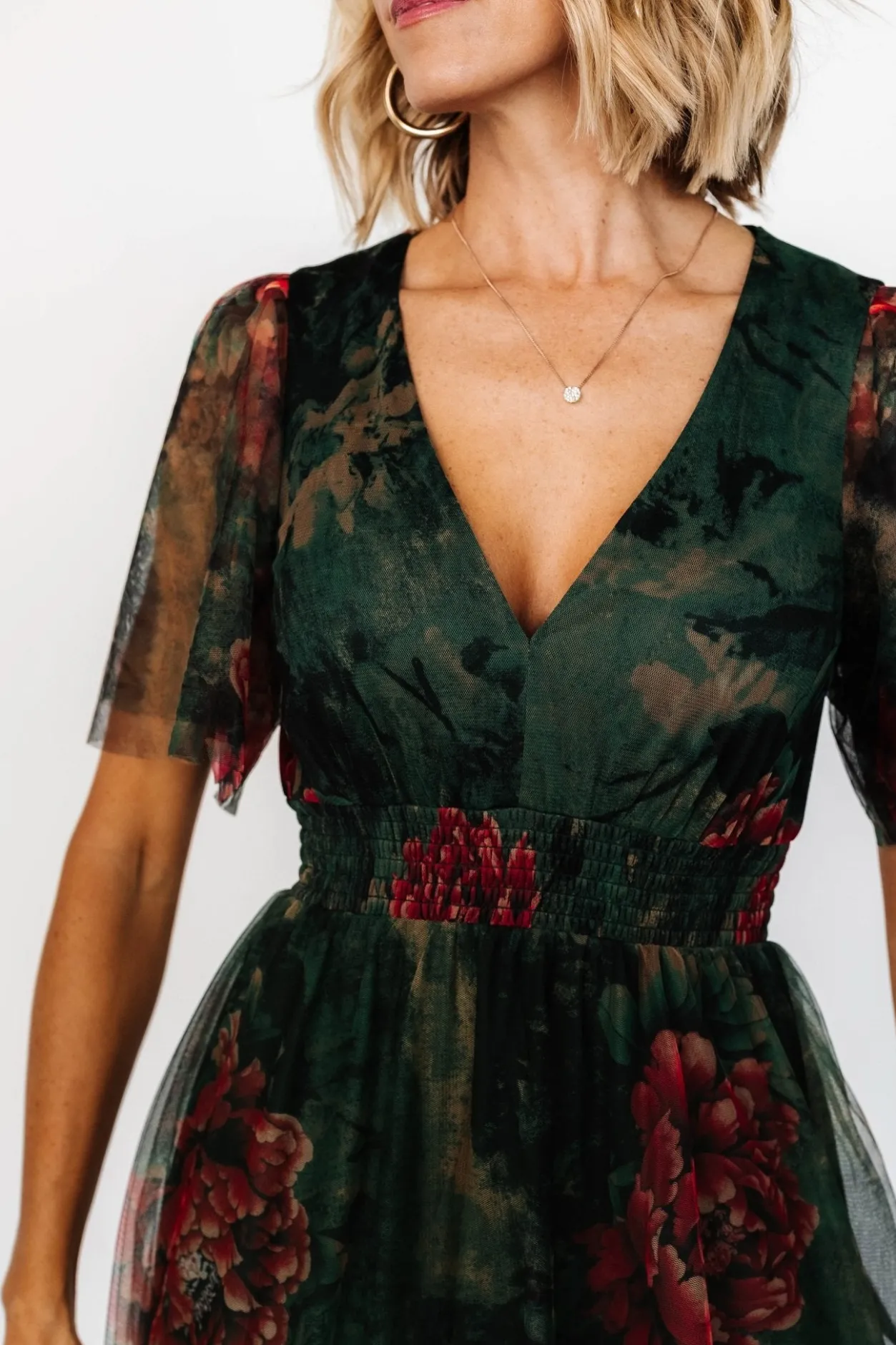 Sale Baltic Born Cressida Tulle Maxi Dress | Dark Green + Red Floral DarkGreen+RedFloral