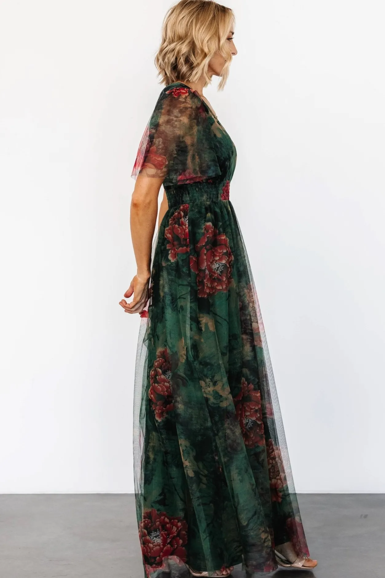 Sale Baltic Born Cressida Tulle Maxi Dress | Dark Green + Red Floral DarkGreen+RedFloral