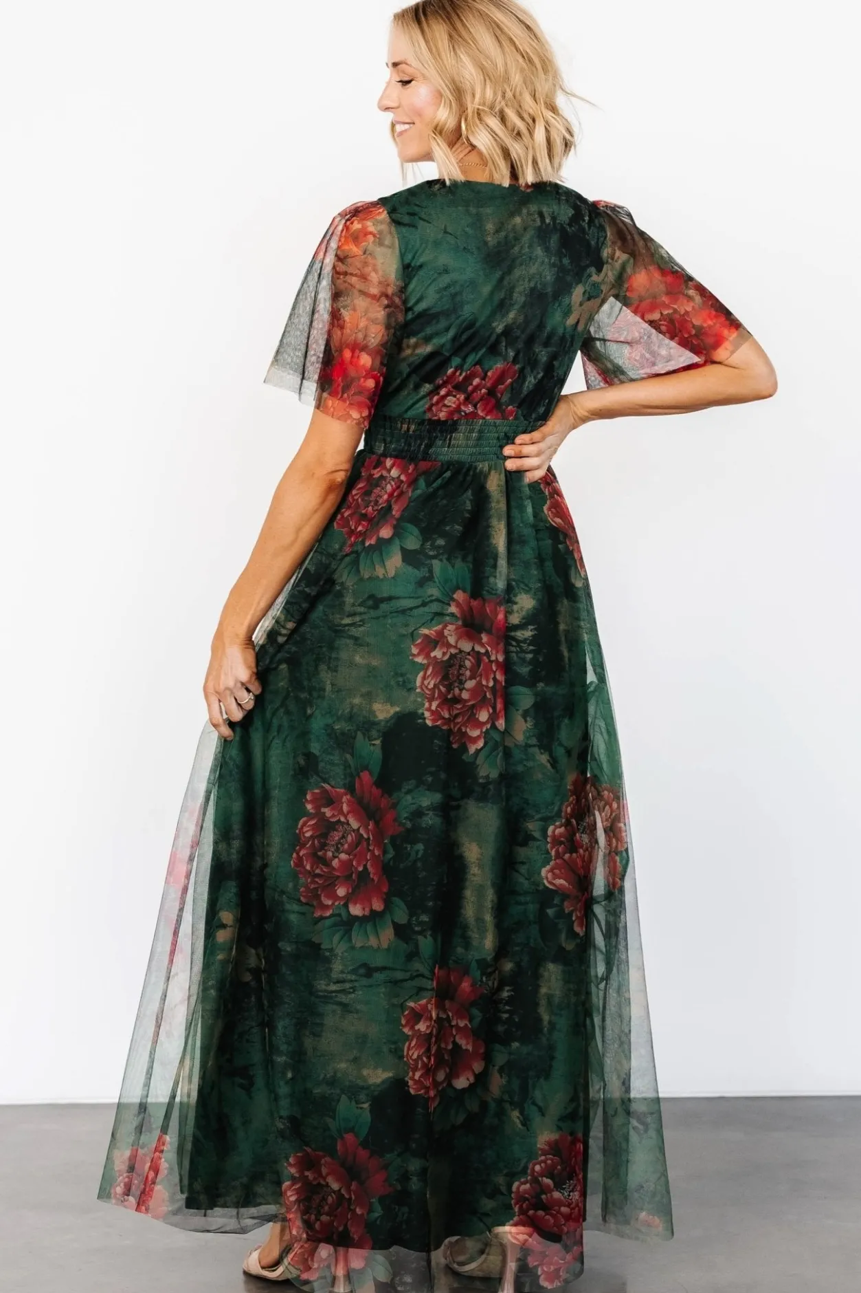 Sale Baltic Born Cressida Tulle Maxi Dress | Dark Green + Red Floral DarkGreen+RedFloral