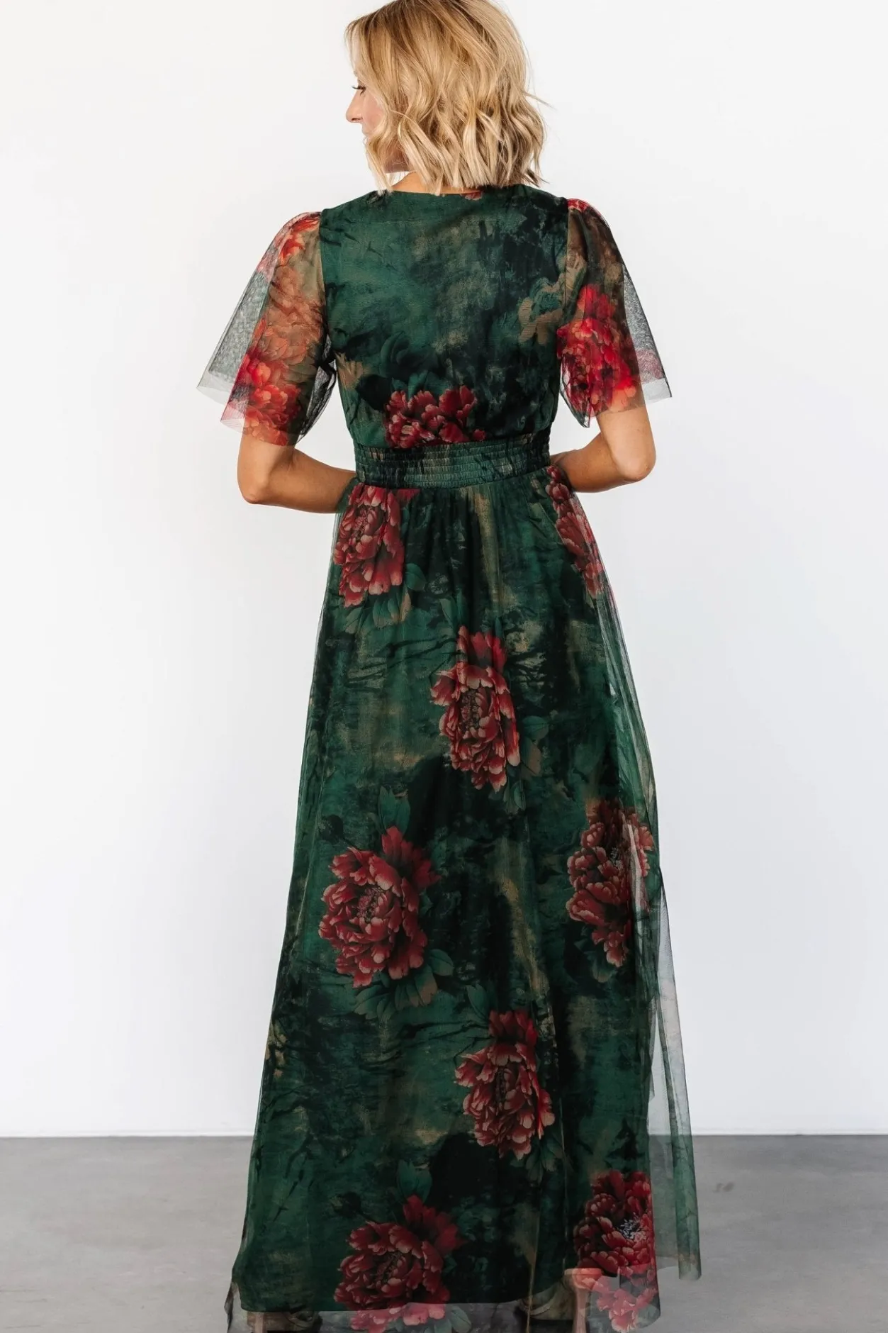 Sale Baltic Born Cressida Tulle Maxi Dress | Dark Green + Red Floral DarkGreen+RedFloral
