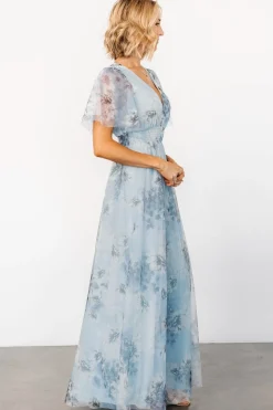 Clearance Baltic Born Cressida Tulle Maxi Dress | Blue + Off White Floral Blue+OffWhiteFloral