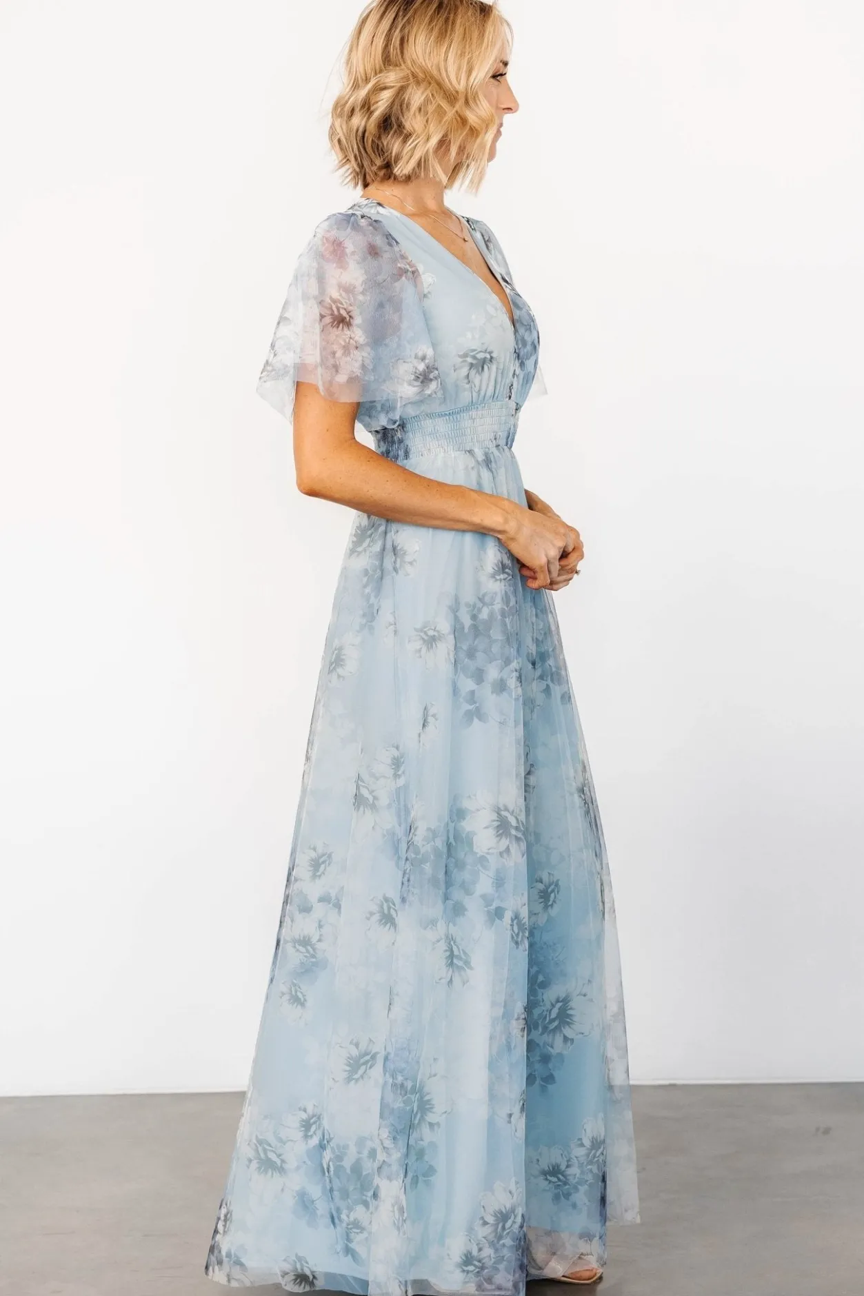 Clearance Baltic Born Cressida Tulle Maxi Dress | Blue + Off White Floral Blue+OffWhiteFloral