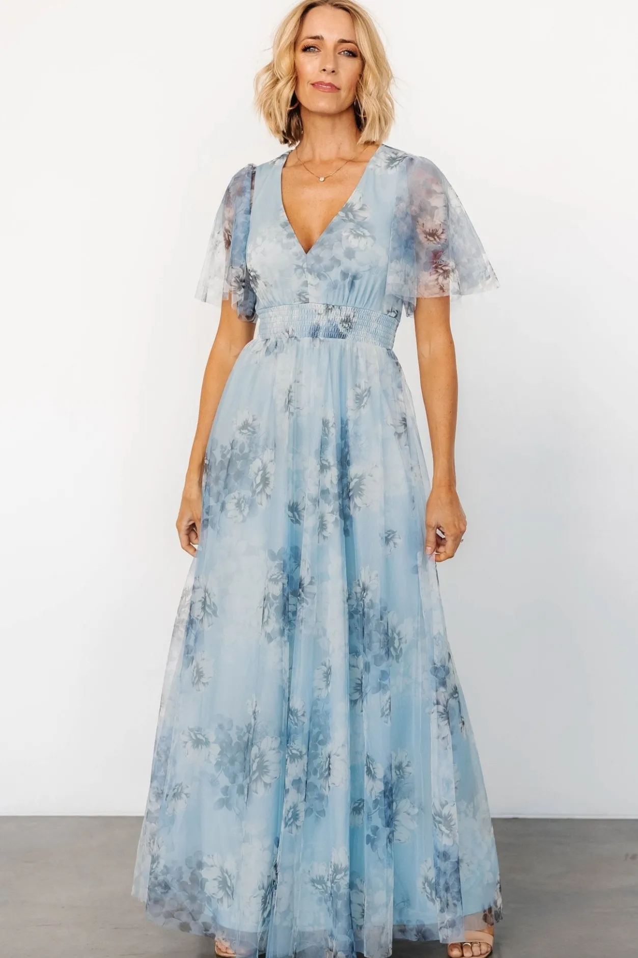 Clearance Baltic Born Cressida Tulle Maxi Dress | Blue + Off White Floral Blue+OffWhiteFloral