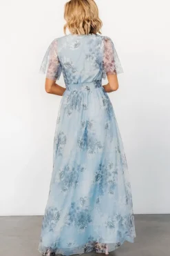 Clearance Baltic Born Cressida Tulle Maxi Dress | Blue + Off White Floral Blue+OffWhiteFloral