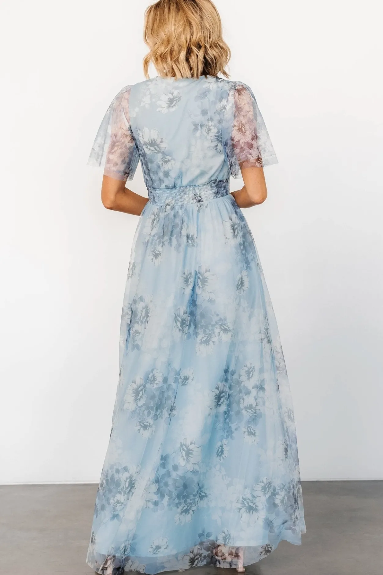 Clearance Baltic Born Cressida Tulle Maxi Dress | Blue + Off White Floral Blue+OffWhiteFloral