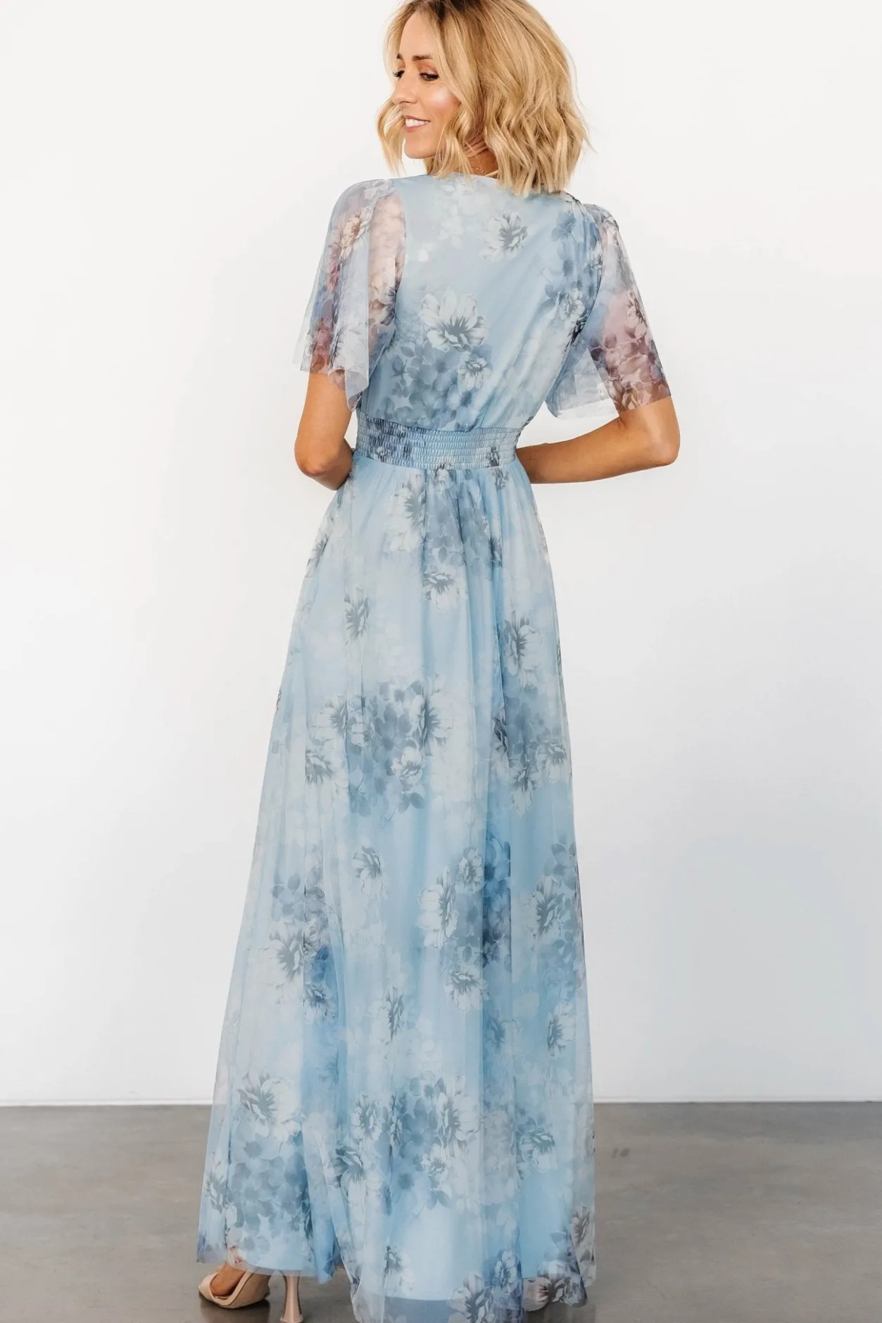 Clearance Baltic Born Cressida Tulle Maxi Dress | Blue + Off White Floral Blue+OffWhiteFloral