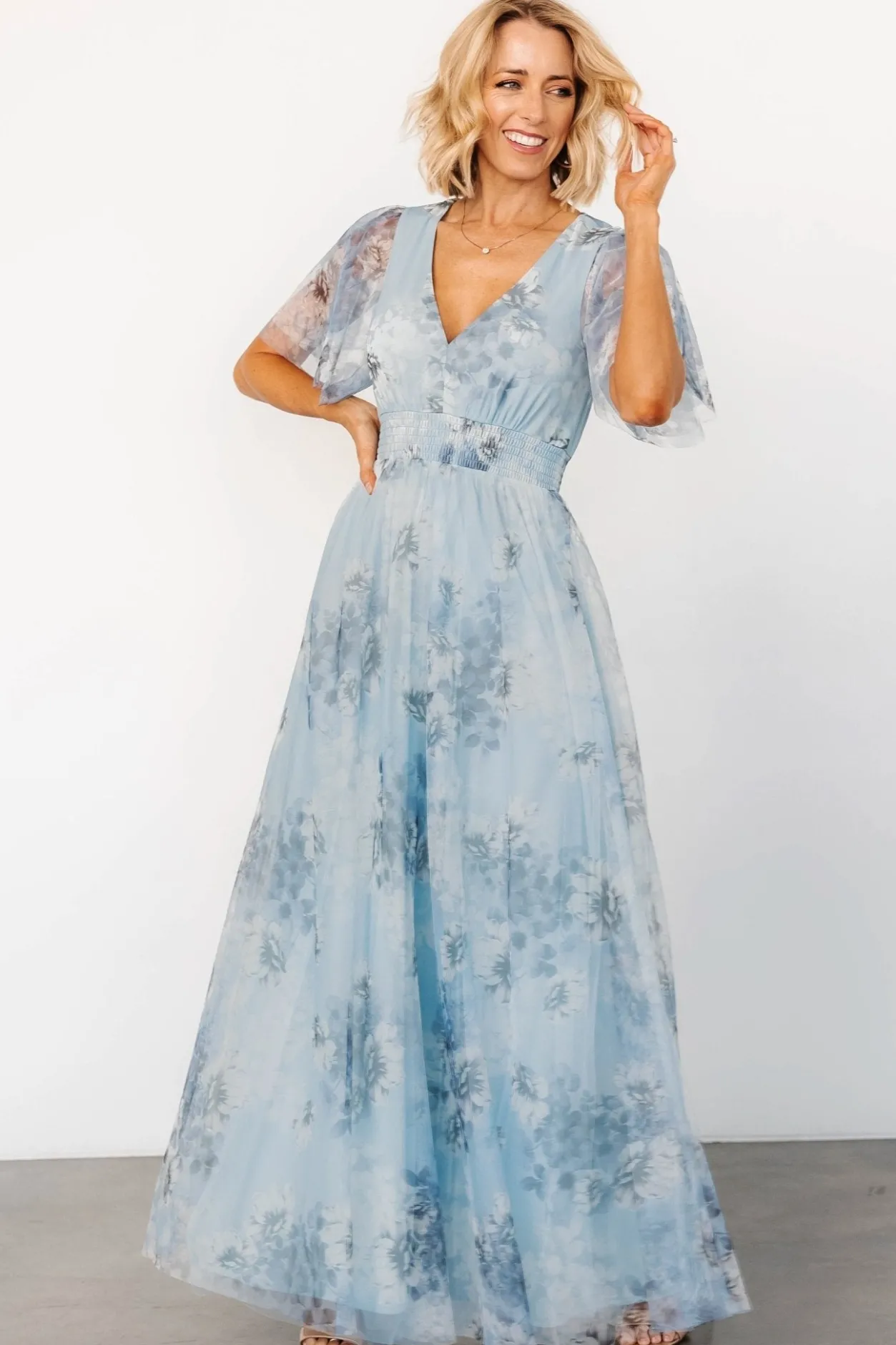 Clearance Baltic Born Cressida Tulle Maxi Dress | Blue + Off White Floral Blue+OffWhiteFloral