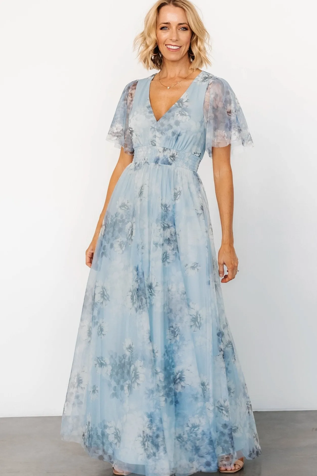 Clearance Baltic Born Cressida Tulle Maxi Dress | Blue + Off White Floral Blue+OffWhiteFloral