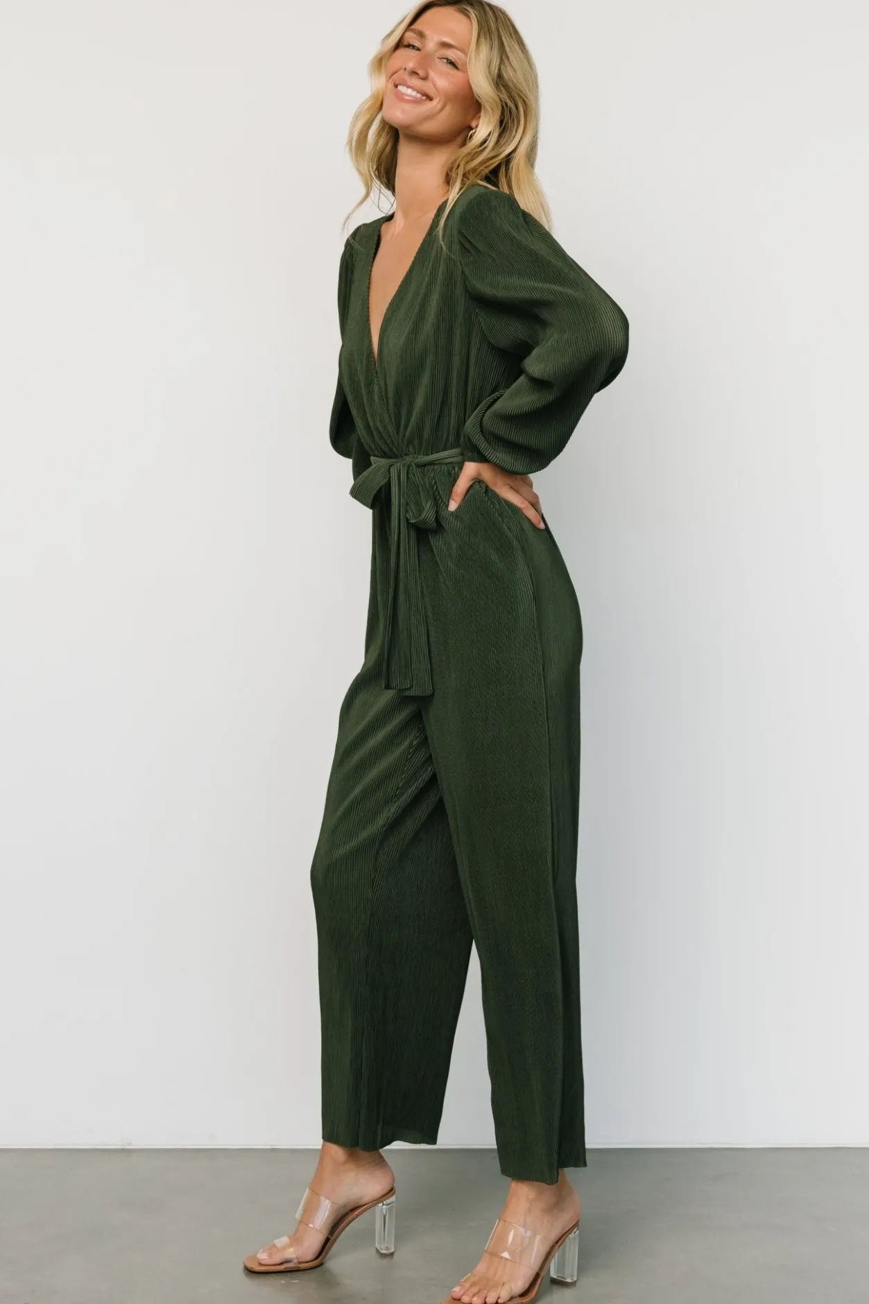 New Baltic Born Croft Pleated Jumpsuit | Dark Olive DarkOlive