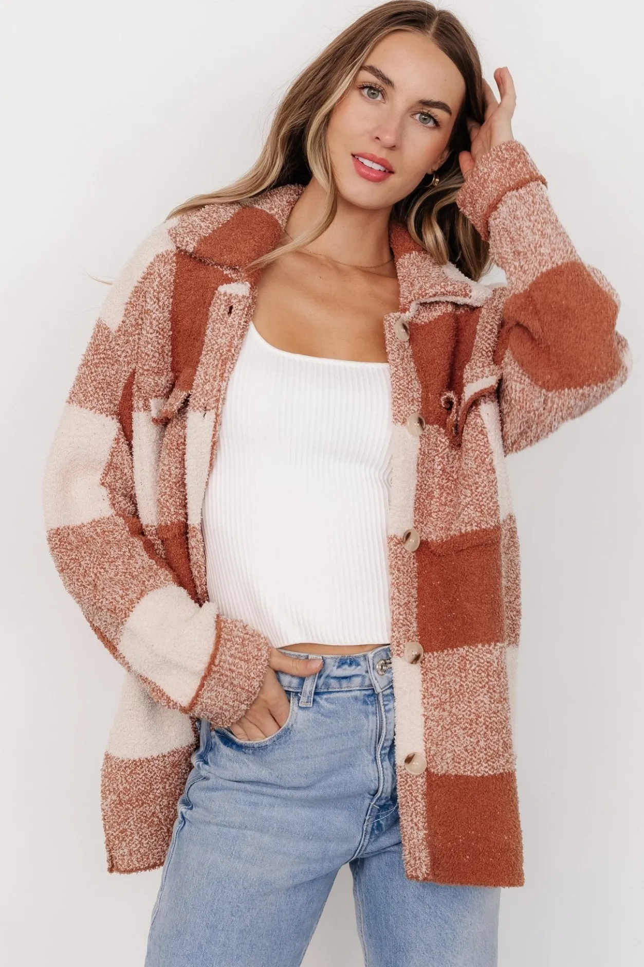 Outlet Baltic Born Crosby Knit Shacket | Copper + Ivory Copper+Ivory