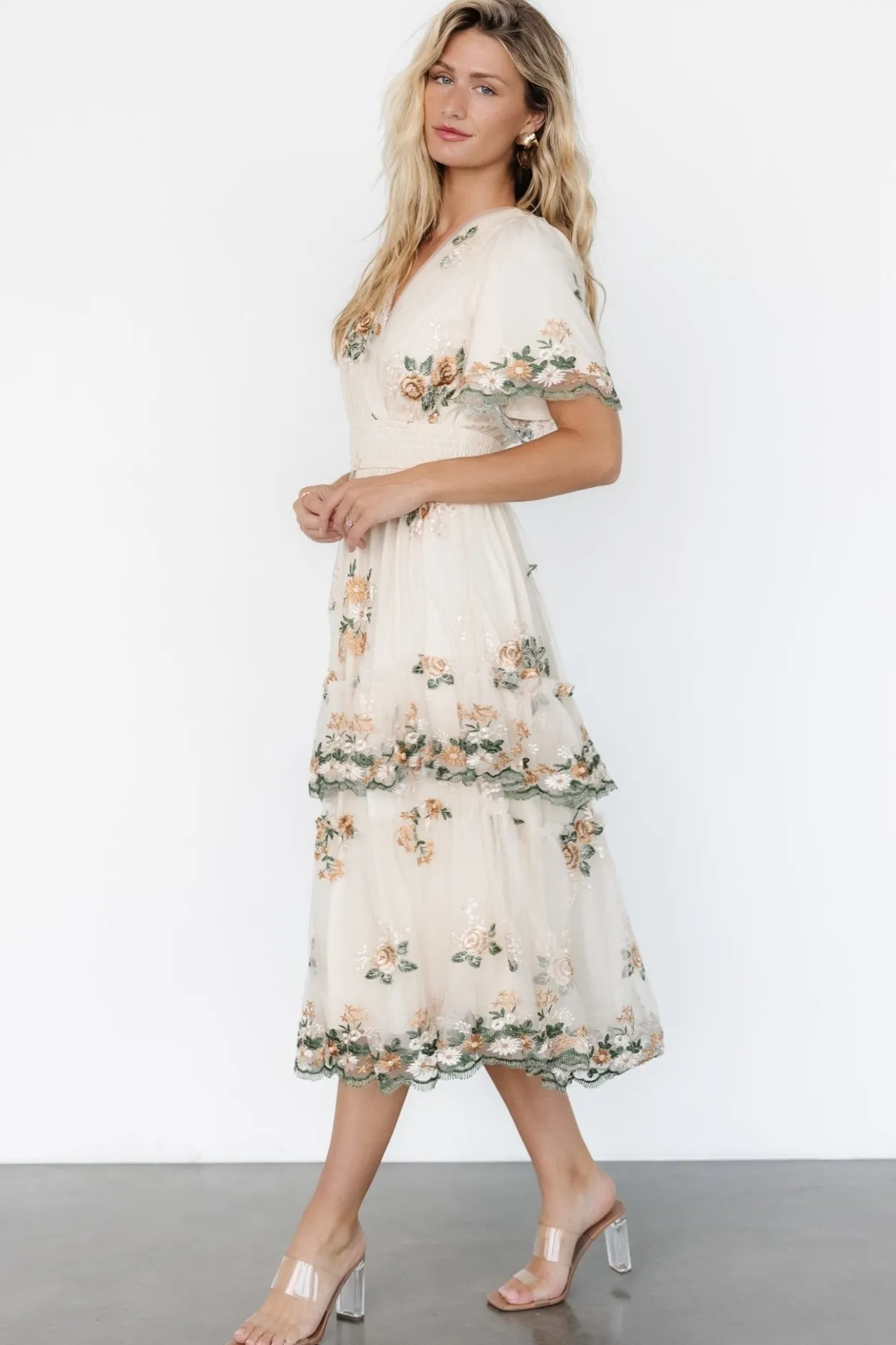 Hot Baltic Born Cynthia Midi Dress | Cream Floral CreamFloral