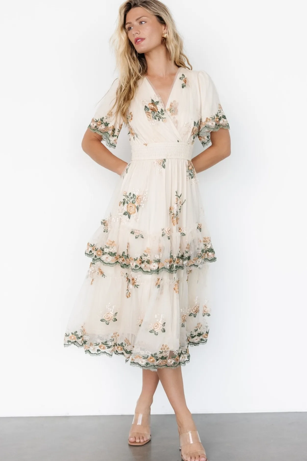 Hot Baltic Born Cynthia Midi Dress | Cream Floral CreamFloral