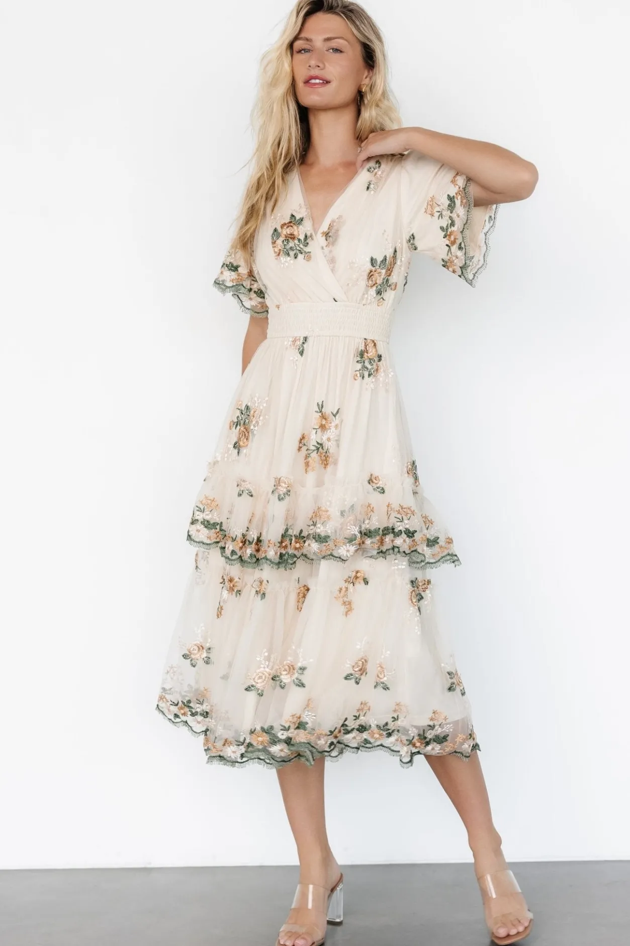 Hot Baltic Born Cynthia Midi Dress | Cream Floral CreamFloral
