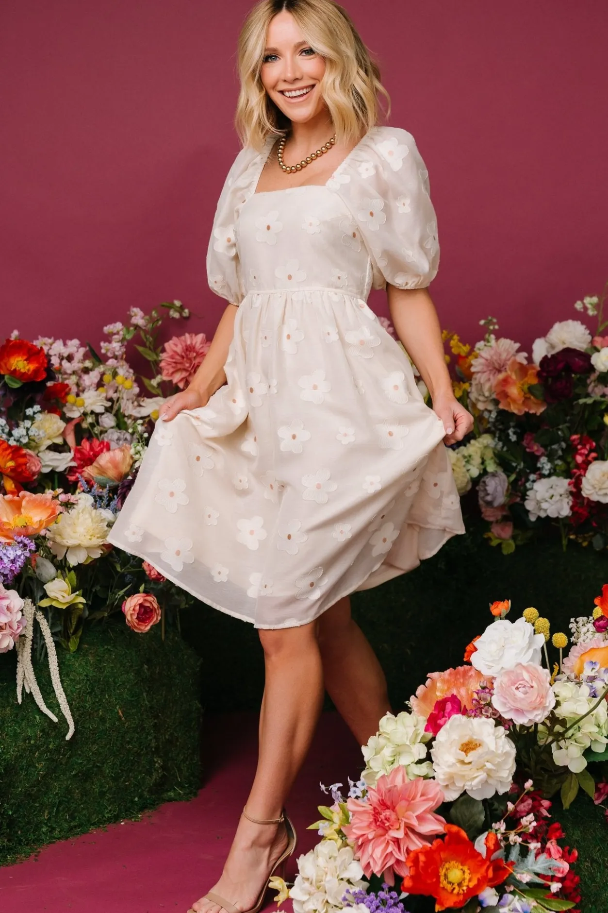 Discount Baltic Born Daisy Short Dress | Vintage Cream Floral VintageCreamFloral