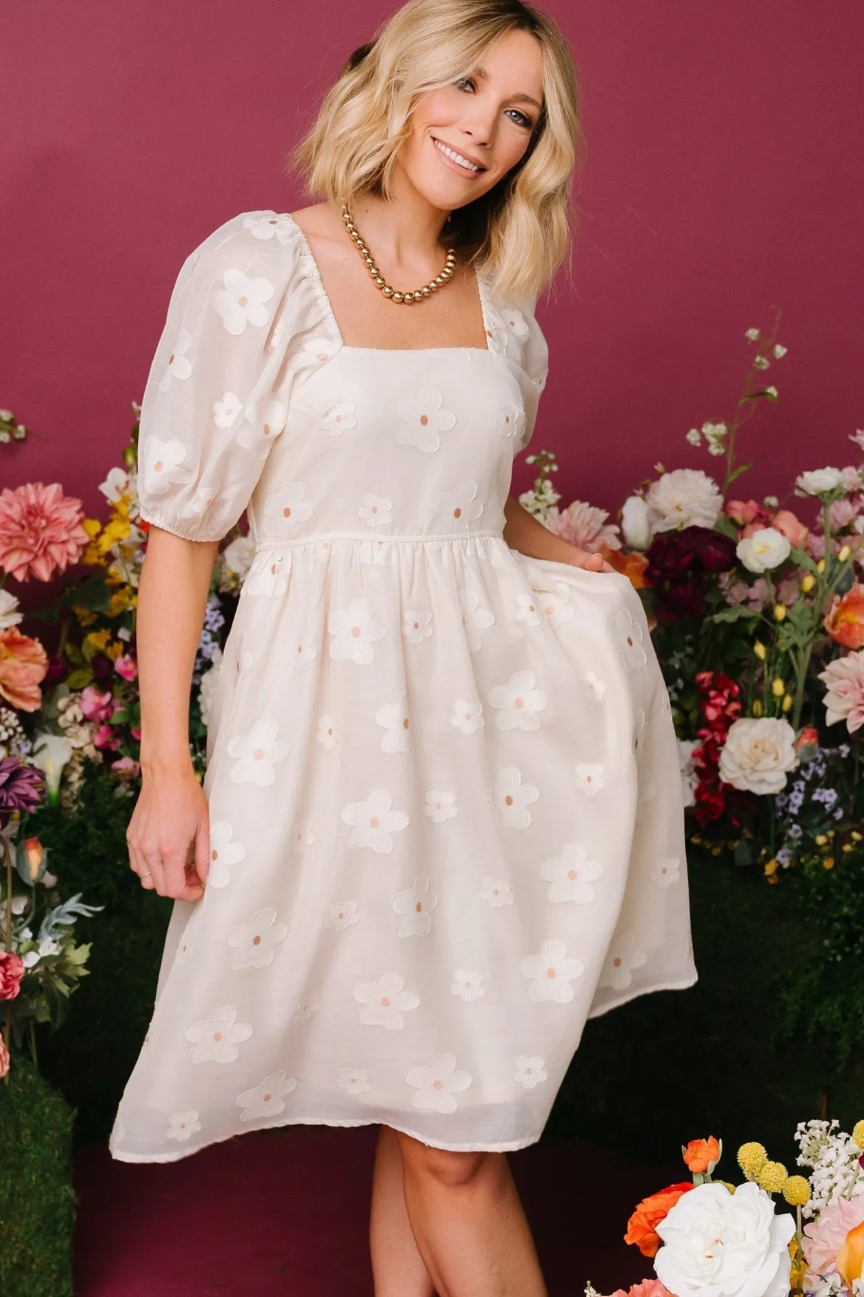 Discount Baltic Born Daisy Short Dress | Vintage Cream Floral VintageCreamFloral