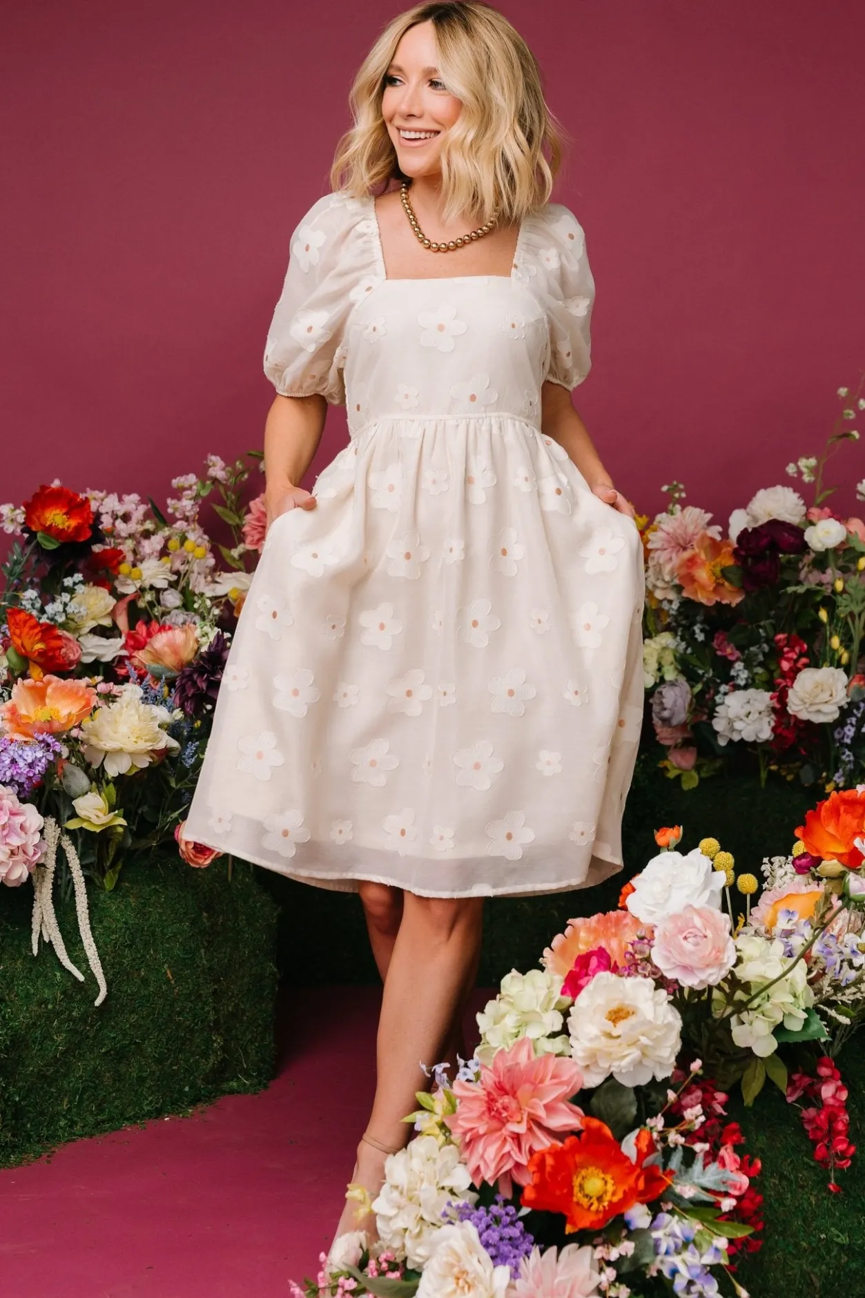Discount Baltic Born Daisy Short Dress | Vintage Cream Floral VintageCreamFloral