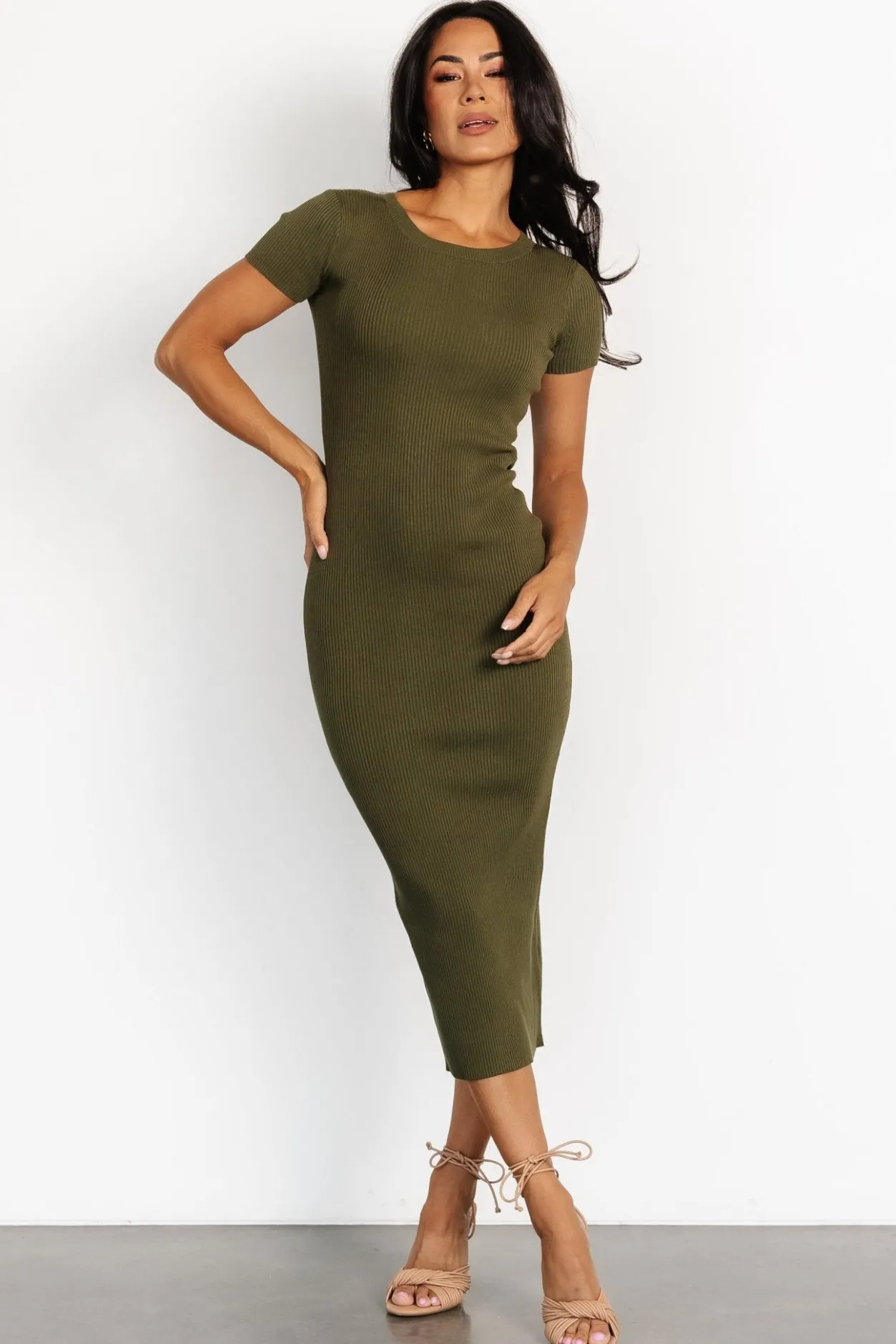 Online Baltic Born Dana Ribbed Midi Dress | Olive