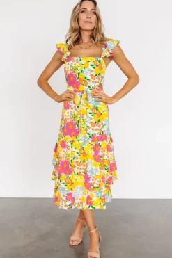 Sale Baltic Born Dani Ruffle Tiered Midi Dress | Multi Floral MultiFloral