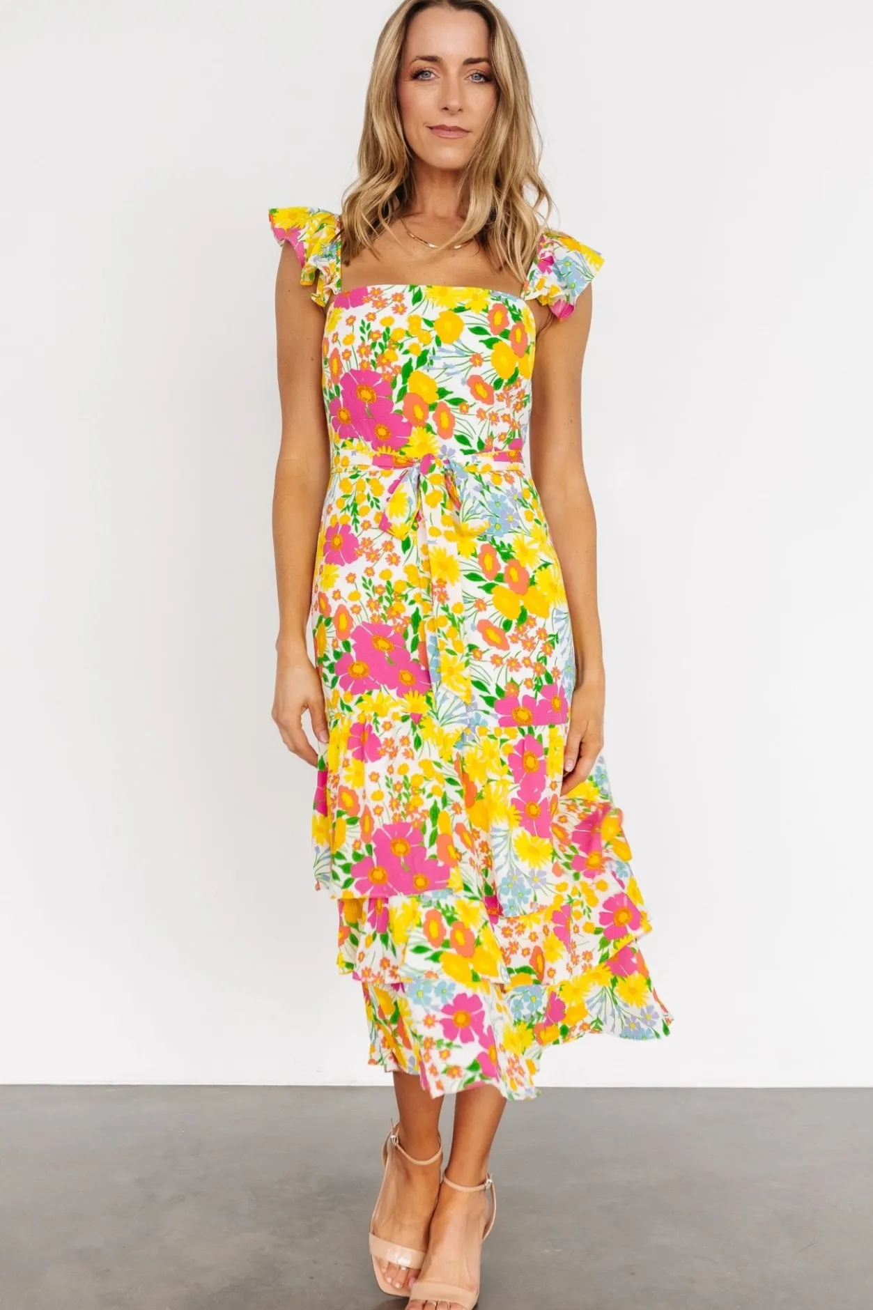 Sale Baltic Born Dani Ruffle Tiered Midi Dress | Multi Floral MultiFloral