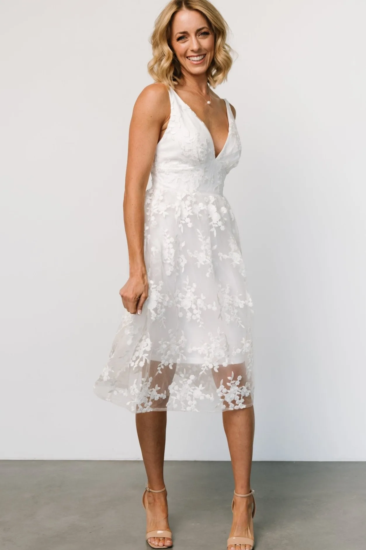 Clearance Baltic Born Dante Applique Midi Dress | Off White OffWhite