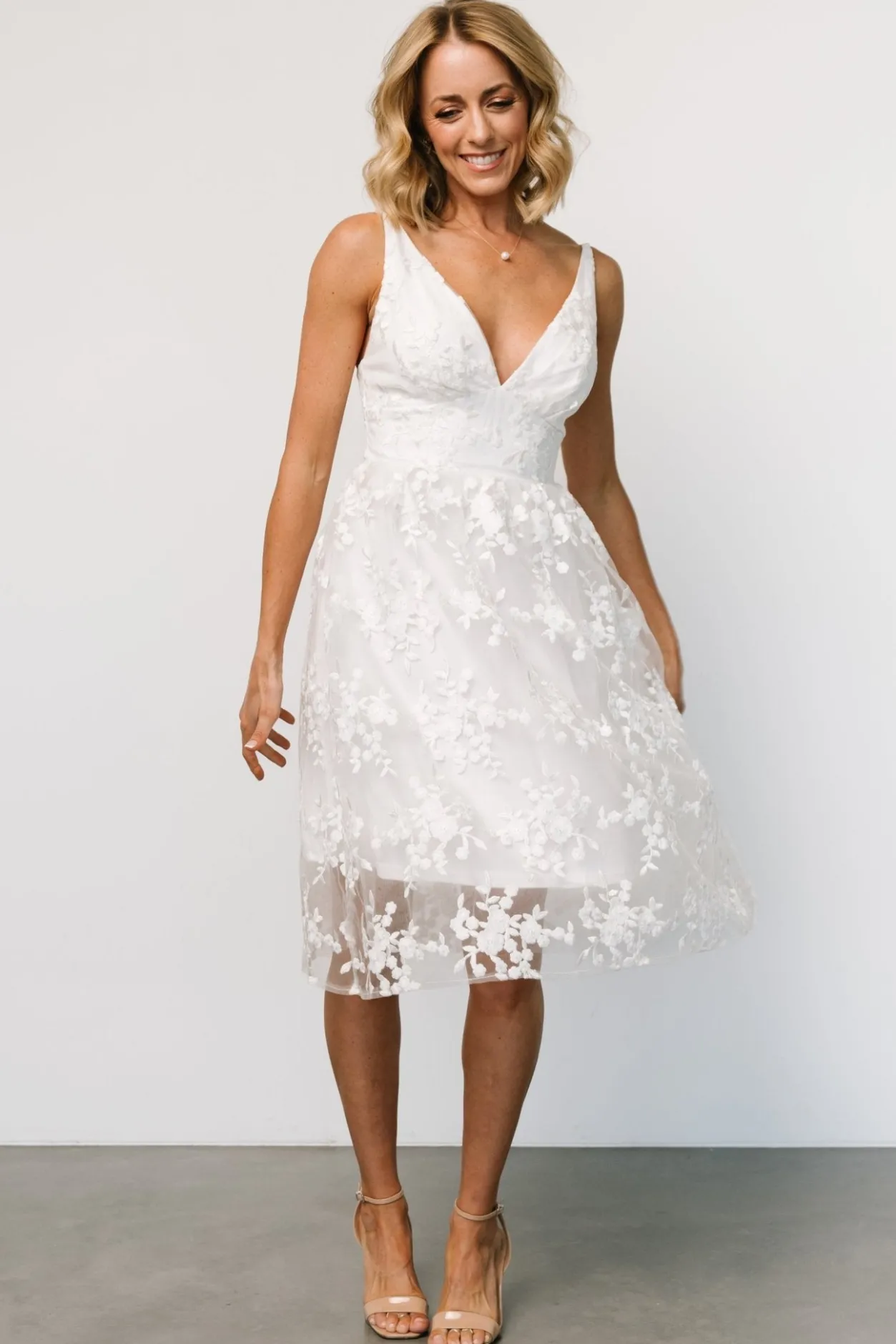 Clearance Baltic Born Dante Applique Midi Dress | Off White OffWhite