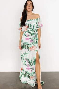 Online Baltic Born Daphne Off Shoulder Maxi Dress | White + Green Multi Floral White+GreenMultiFloral