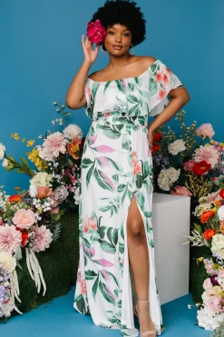 Online Baltic Born Daphne Off Shoulder Maxi Dress | White + Green Multi Floral White+GreenMultiFloral