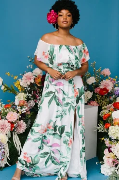 Online Baltic Born Daphne Off Shoulder Maxi Dress | White + Green Multi Floral White+GreenMultiFloral