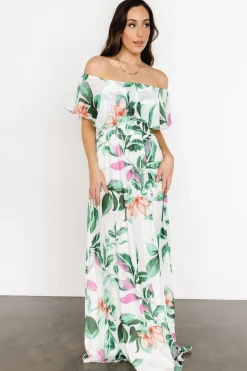 Online Baltic Born Daphne Off Shoulder Maxi Dress | White + Green Multi Floral White+GreenMultiFloral